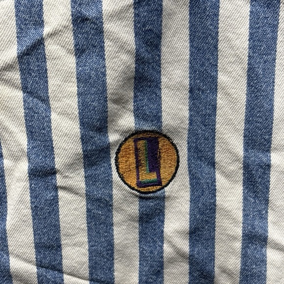 Vintage Y2K Legal Jean Denim Mens XL 1/4 Zip Shirt Striped Short Sleeve Vented - Picture 2 of 16